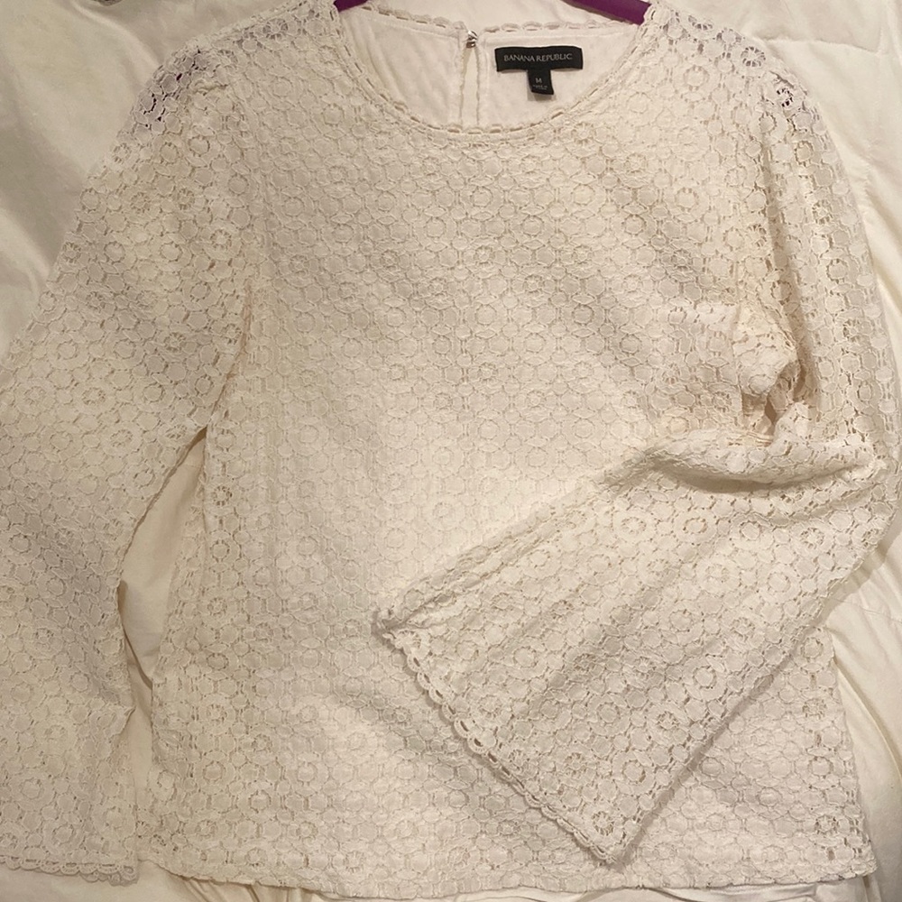 Banana Republic Cream Lace Blouse with Bell Sleeves